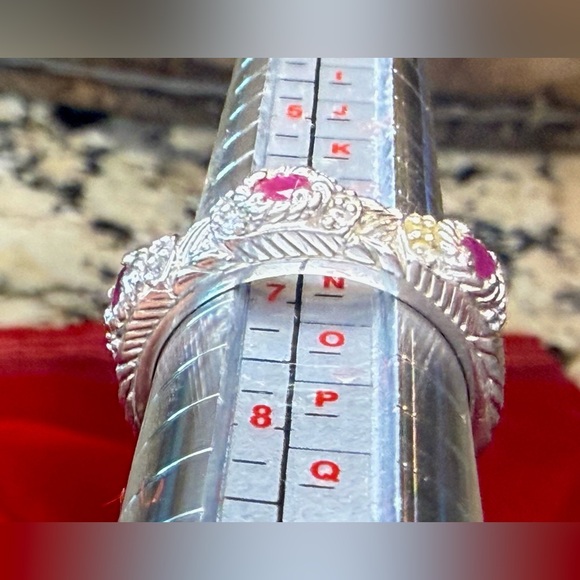 Judith Ripka Sterling Silver Ruby Stackable Band Ring with CZ Accents - Size 7 - Picture 12 of 12
